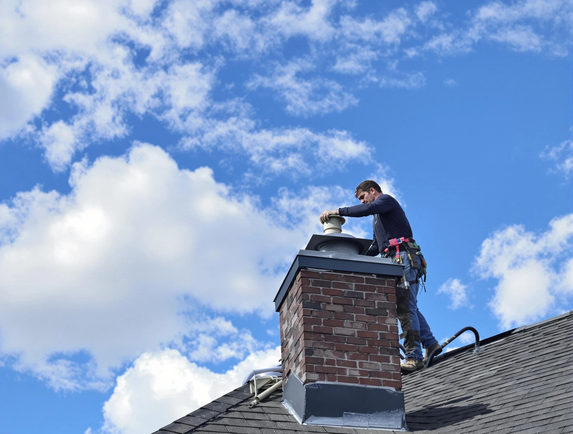 Edmond Chimney Sweep installing a sturdy chimney cap in Edmond, OK