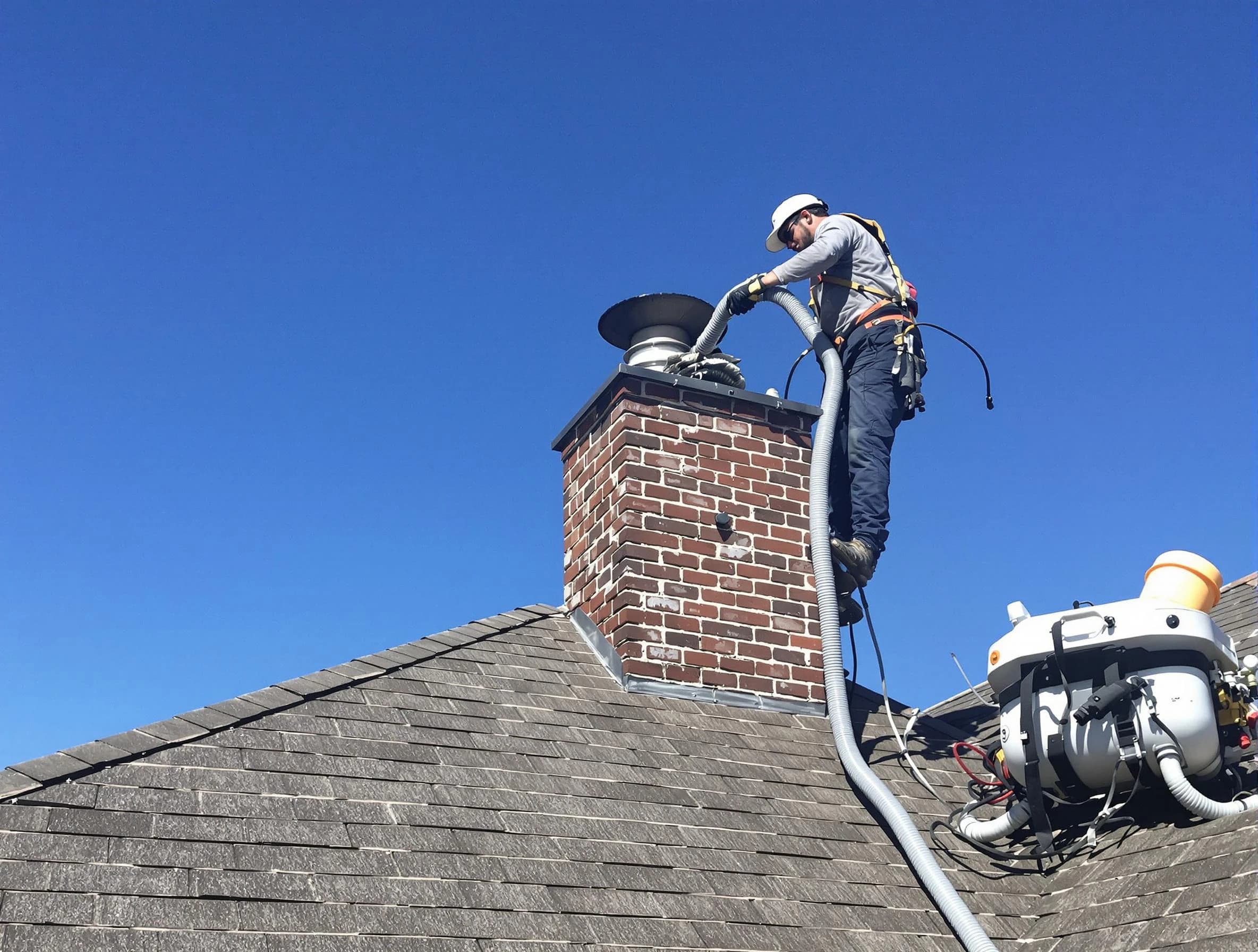 Dedicated Edmond Chimney Sweep team member cleaning a chimney in Edmond, OK