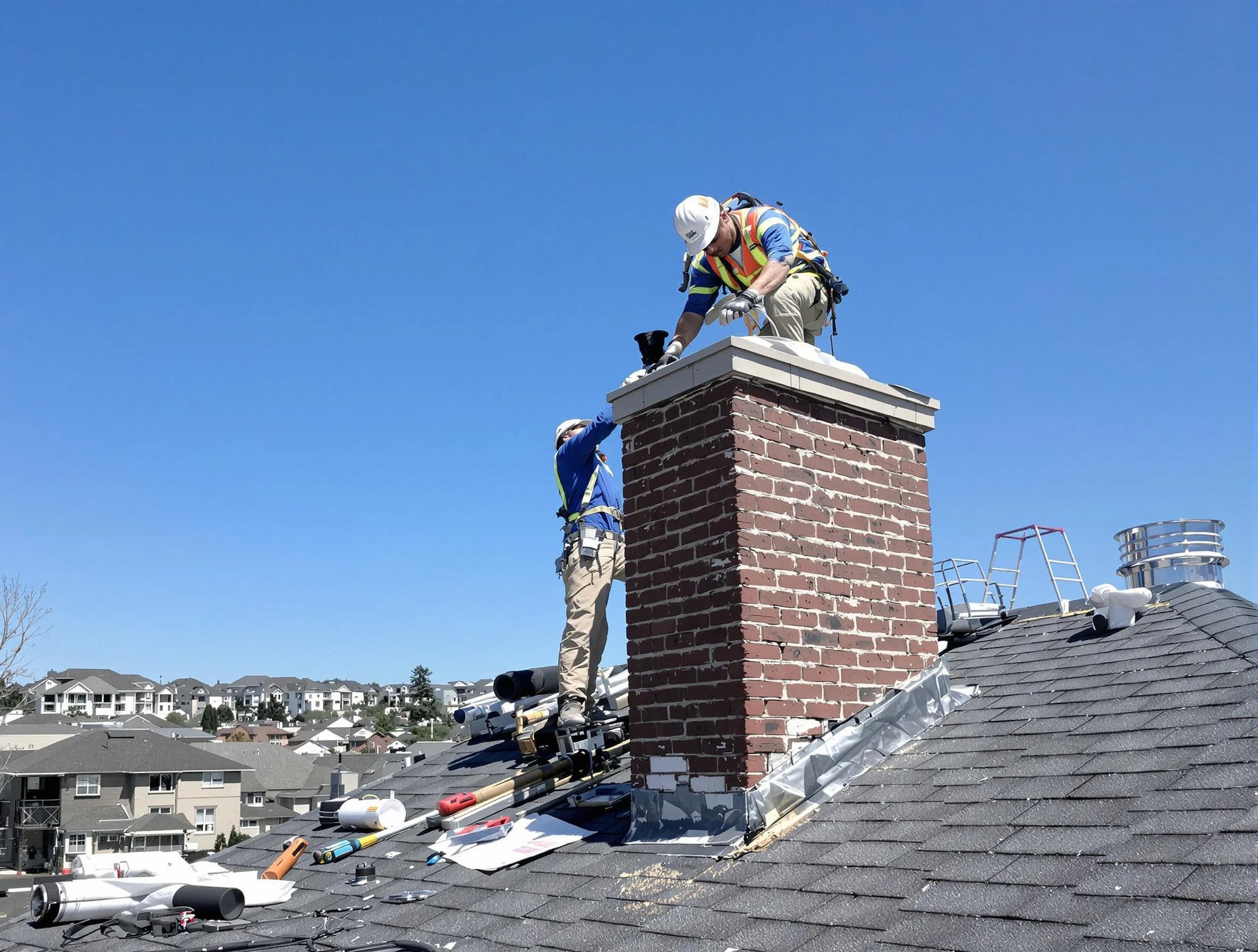 Edmond Chimney Sweep repairing a chimney crown in Edmond, OK