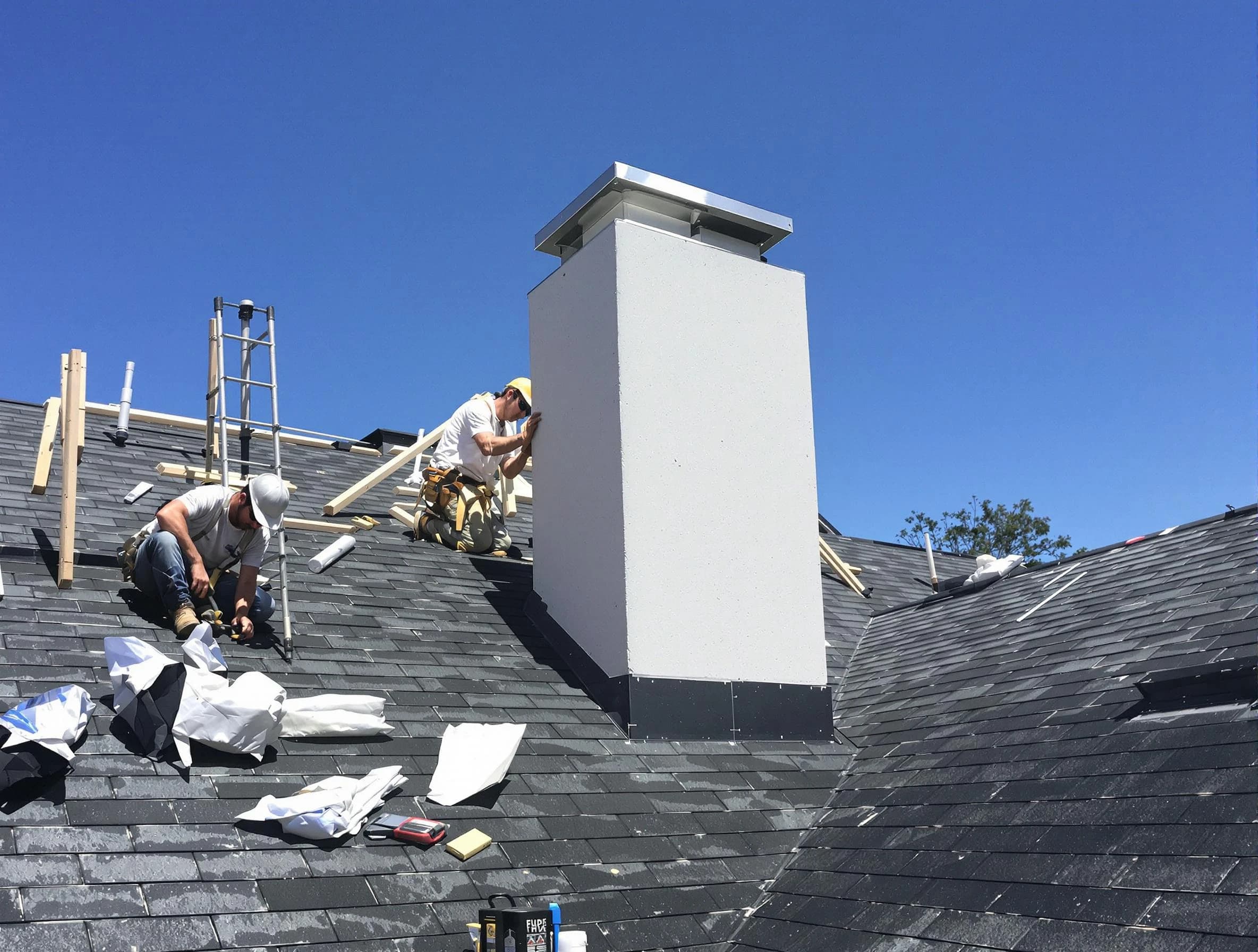 Edmond Chimney Sweep crew installing a new chimney in Edmond, OK