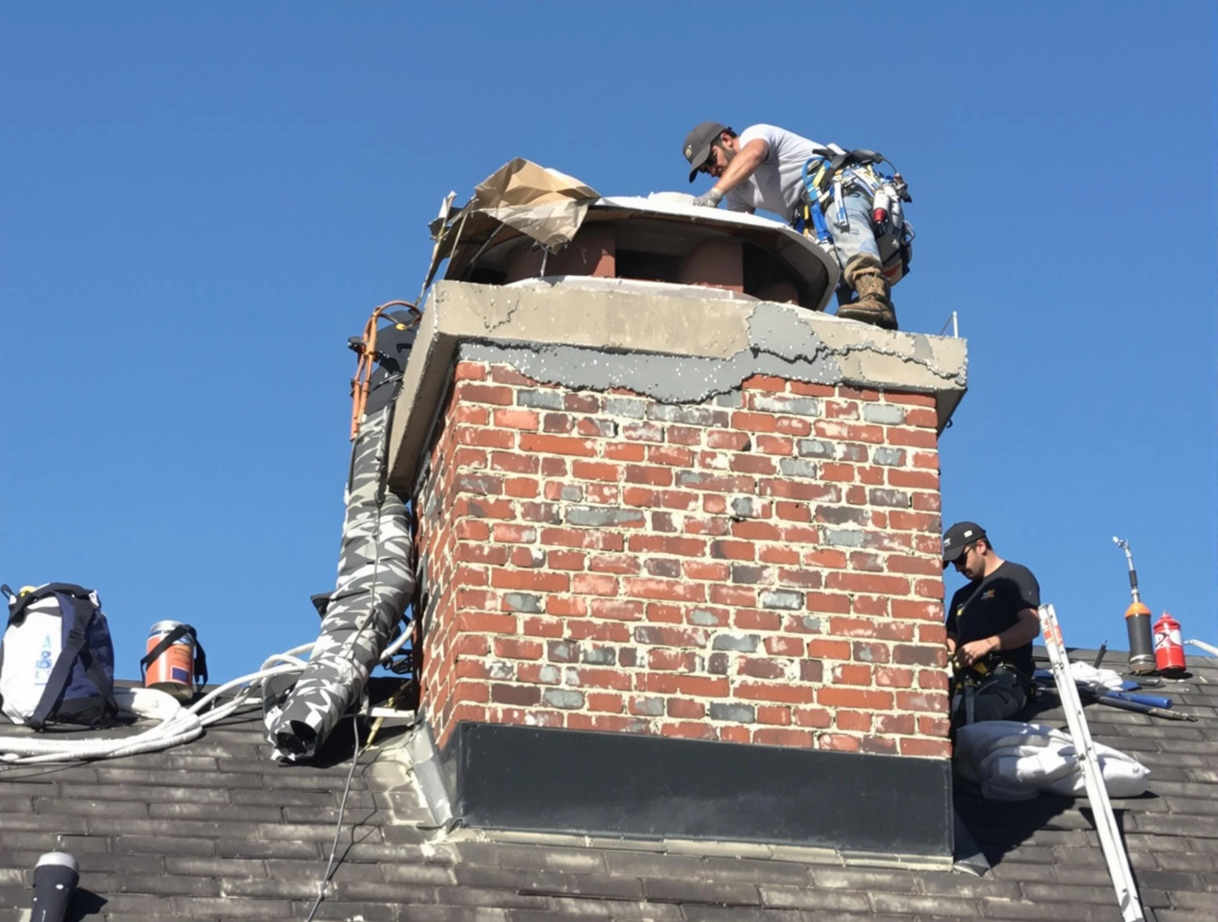 Edmond Chimney Sweep installing a custom chimney crown in Edmond, OK